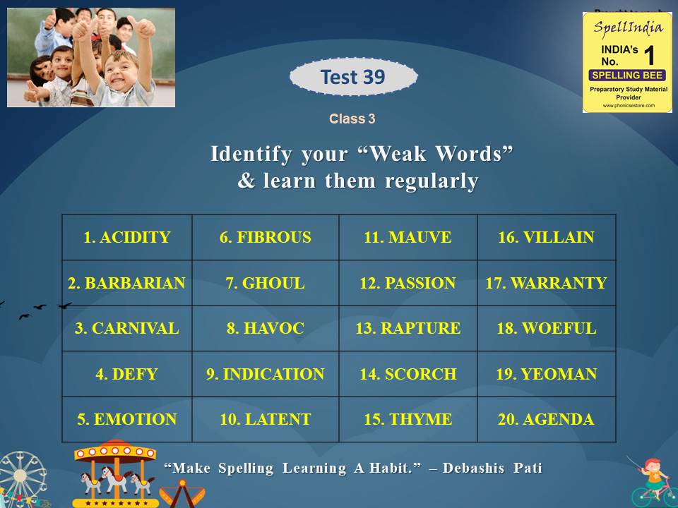 spell bee exam for class 3